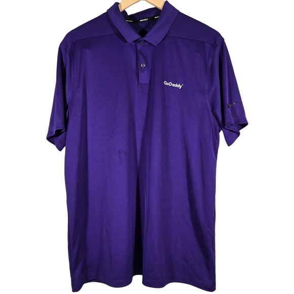Nike Golf Dri Fit GoDaddy Short Sleeve Polo L Purple - Picture 1 of 12